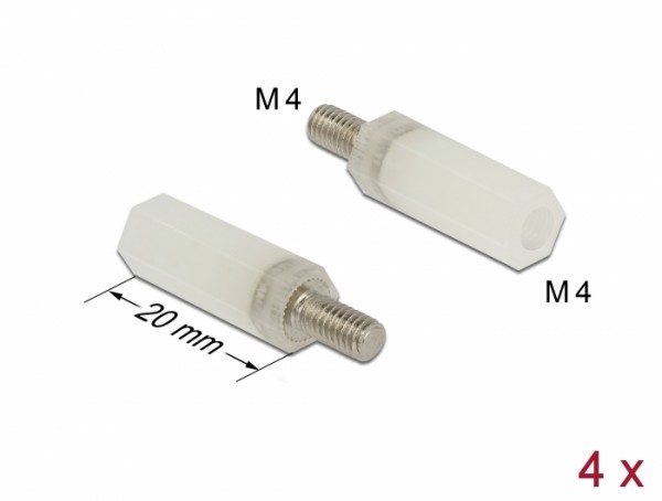 Abstandshalter M4 x M4, Sechskant, Innen / Außen, 20 mm natur 4 Stück, Delock® [60240]