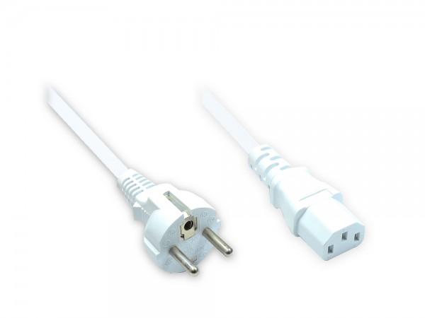 Netzkabel Schutzkontakt-Stecker gerade an Kaltgeräte-Buchse gerade, Typ F an C13, weiß, 1,5m, Good Connections®