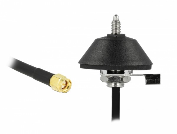 Antennenfuß M6 mit Anschlusskabel RG-58 C/U, 3m, schwarz, SMA Stecker, Delock® [12589]