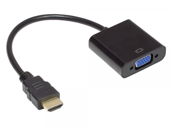 Adapter HDMI zu VGA, HDMI Stecker an VGA Buchse, 3,5 mm Stereo-Buchse, USB Micro B Buchse, schwarz, Good Connections®