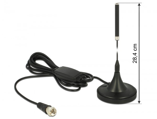DAB+ Antenne F Stecker 21 dBi aktiv omnidirektional mit magnetischem Standfuß starr, schwarz, Delock® [12413]