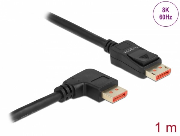 DisplayPort Kabel Stecker gerade zu Stecker 90° rechts gewinkelt 8K 60 Hz, schwarz, 1 m, Delock® [87060]