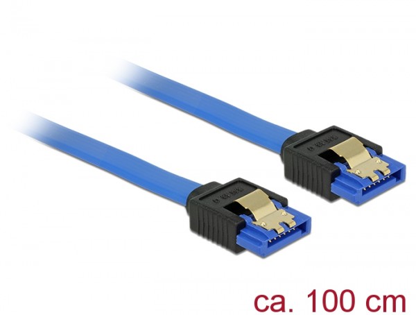 Kabel SATA 6 Gb/s Buchse gerade an SATA Buchse gerade, mit Goldclips, blau, 1m, Delock® [84981]