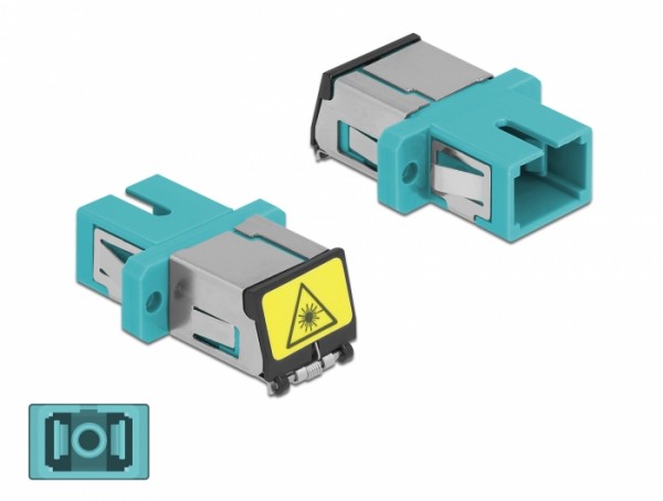 LWL Kupplung mit Laserschutzklappe SC Simplex Buchse zu SC Simplex Buchse Multimode aqua, Delock® [86890]