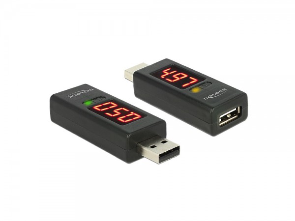 Adapter USB 2.0 A Stecker an A Buchse mit LED Anzeige für Volt und Ampere, Delock® [65569]