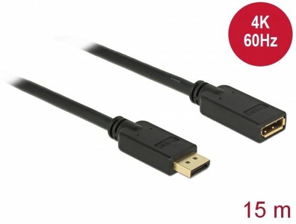 DisplayPort 1.2 Verlängerungskabel, 4K @60Hz, schwarz, 15m, Delock® [84908]