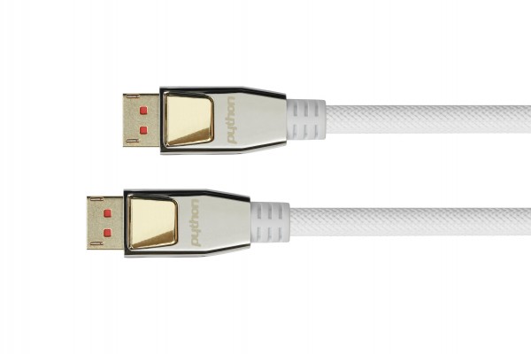 Anschlusskabel DisplayPort 1.4, 8K / UHD-2 @60Hz, Vollmetallstecker, vergoldete Kontakte, OFC, Nylongeflecht weiß, 1m, PYTHON® Series