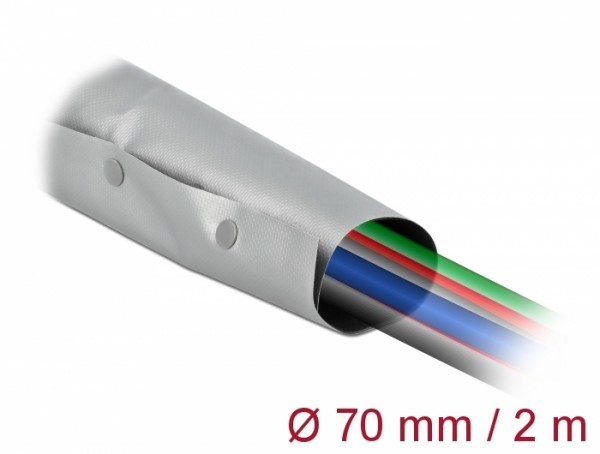 Kabelschutzschlauch mit Knopfverschluss hitzebeständig 2 m x 70 mm grau / schwarz, Delock® [20729]