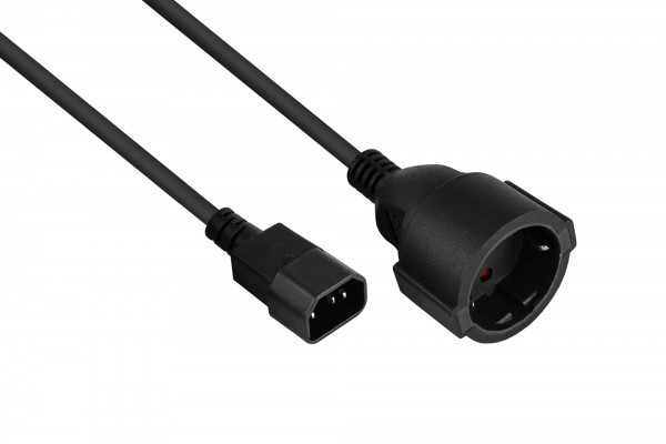 kabelmeister® Netzkabel / Adapterkabel USV, Kaltgeräte-Stecker C14 (gerade) an Schutzkontakt-Buchse Typ F (gerade), schwarz, 0,75mm², 0,5m