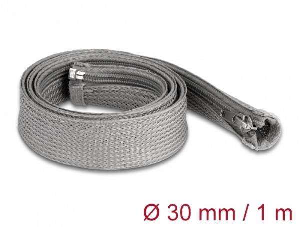 Geflechtschlauch mit Reißverschluss hitzebeständig 1 m x 30 mm grau, Delock® [20825]