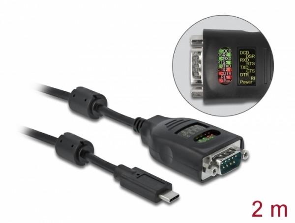 USB Type-C™ zu Seriell DB9 Adapter mit 9 LED RS-232 Tester, Delock® [90414]