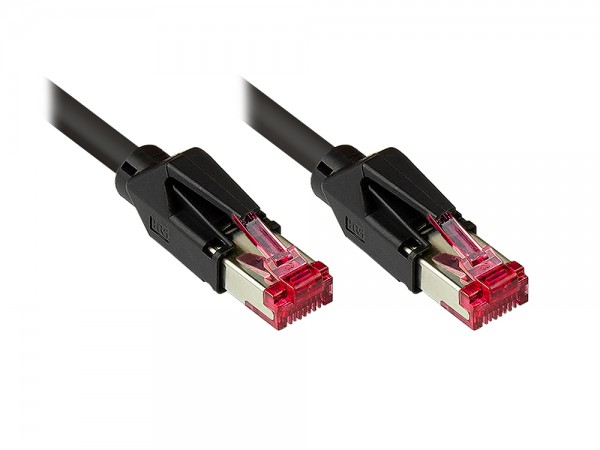 Patchkabel mit Cat. 7 Draka UC900 Rohkabel (900MHz) und Hirose TM21 Stecker (250MHz) beidseitig, S/FTP, PiMF, halogenfrei (LSZH), KUPFER, schwarz, 17m