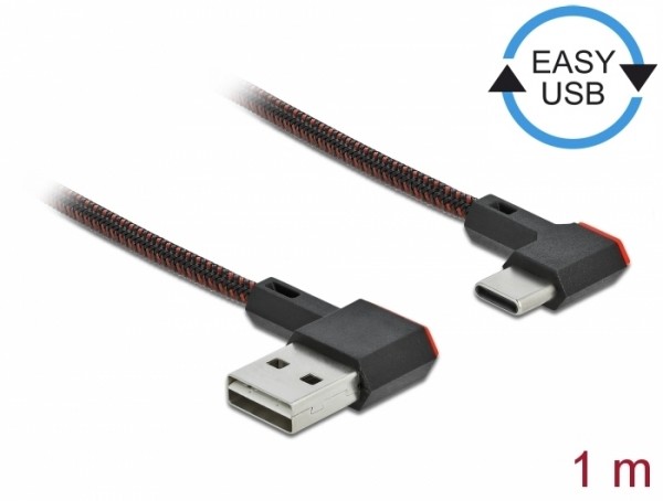 EASY-USB 2.0 Kabel Typ-A Stecker zu USB Type-C™ Stecker gewinkelt links / rechts 1 m schwarz, Delock® [85281]