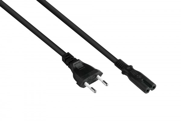 Euro-Netzkabel Euro-Stecker Typ C (gerade) an C7/Euro 8 Buchse (gerade), schwarz, 0,75 mm², 1,5 m, Good Connections®