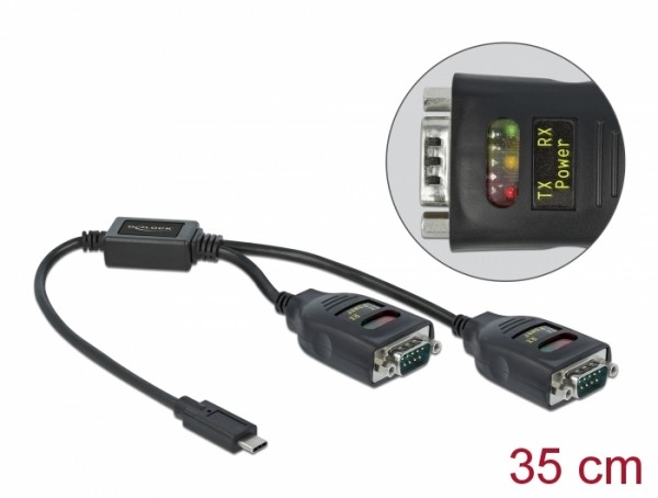 Adapter USB Type-C™ zu 2 x Seriell RS-232 DB9 mit 15 kV ESD Schutz, Delock® [90494]