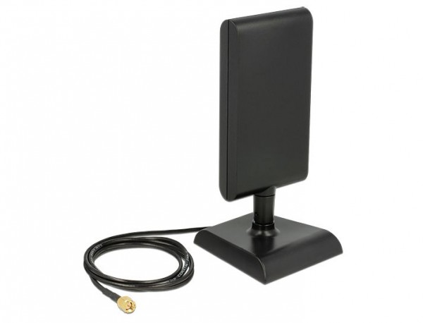 Antenne LTE SMA Band 1/3/7/20 2 ~ 4 dBi direktional, Gelenk schwarz, Standfuß, Delock® [88992]