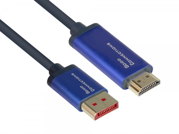 DisplayPort 1.4 an HDMI 2.0 SmartFLEX Kabel, 4K UHD @60Hz, Aluminiumgehäuse, CU, dunkelblau, 5m, Good Connections®