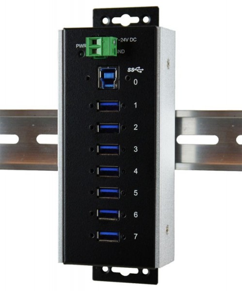 USB 3.0 HUB 7-Port, 7x Buchse A, Upstream Buchse B, 15KV ESD Surge Protection, -40°C bis +85°C, inkl. Din-Rail Kit, Exsys® [EX-1187HMVS-WT]