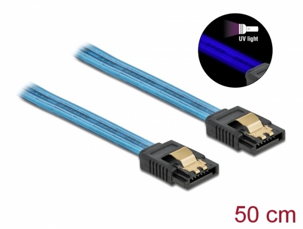 SATA 6 Gb/s Kabel UV Leuchteffekt blau 50 cm, Delock® [82130]