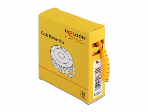 Kabelmarker Box, Nr: 1, gelb, 500 Stück, Delock® [18355]