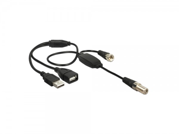 Antennenkabel F Buchse an F Stecker mit Phantomspeisung 5 V über USB, 0,22m, Delock® [13006]