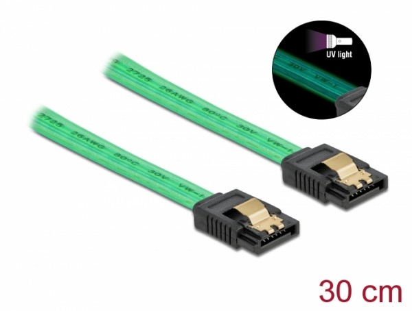 SATA 6 Gb/s Kabel UV Leuchteffekt grün 30 cm, Delock® [82064]