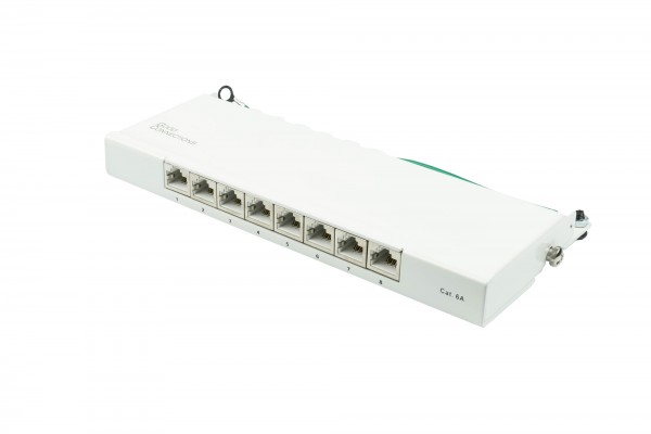 Patchpanel Desktop Cat. 6A, 8-Port, 0,5 HE, STP geschirmt, werkzeugloses Öffnen, Reinweiß (RAL9010), Good Connections®