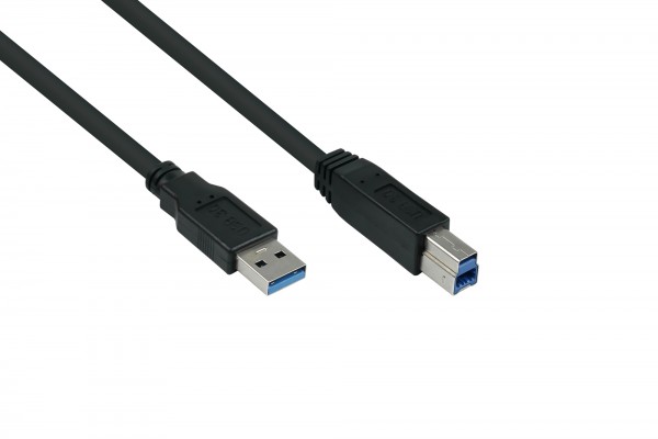 kabelmeister® Anschlusskabel USB 3.0 Stecker A an Stecker B, Premium, DATA AWG28 / Power AWG24, UL, KUPFER, schwarz, 1,8m