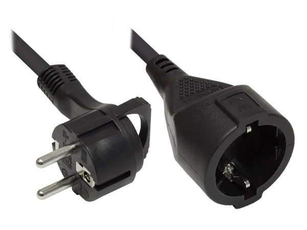 Verlängerung Schutzkontakt-Flachstecker Typ E+F (CEE 7/7, gewinkelt) an Buchse Typ F (CEE 7/3, gerade), schwarz, 1,50 mm², 2 m, Good Connections®