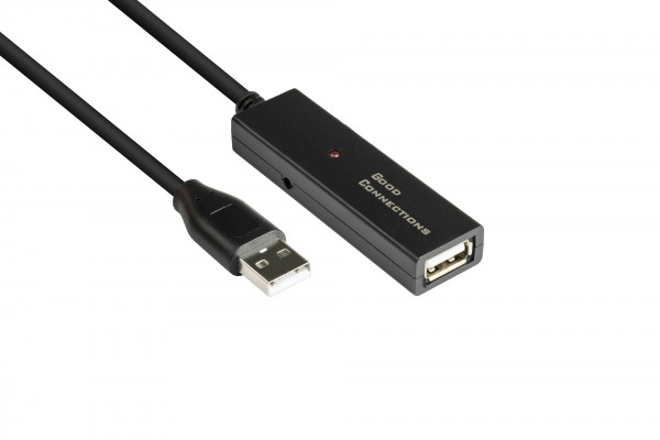 AKTIVES Verlängerungskabel USB 2.0, Stecker A an Buchse A, CU, schwarz, 5m, Good Connections®