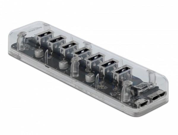 Externer USB 3.0 Hub mit 7 Ports transparent , Delock® [64088]