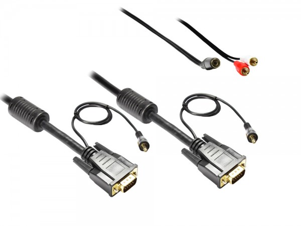 Anschlusskabel S-VGA St. + 3,5mm Klinke St. an S-VGA St. + 3,5mm Klinke St., 3m, Good Connections®