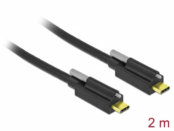 Kabel SuperSpeed USB 10 Gbps (USB 3.2 Gen 2) USB Type-C™ Stecker > USB Type-C™ Stecker mit Schraube oben, schwarz, 2 m, Delock® [84138]