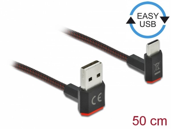 EASY-USB 2.0 Kabel Typ-A Stecker zu USB Type-C™ Stecker gewinkelt oben / unten 0,5 m schwarz, Delock® [85275]