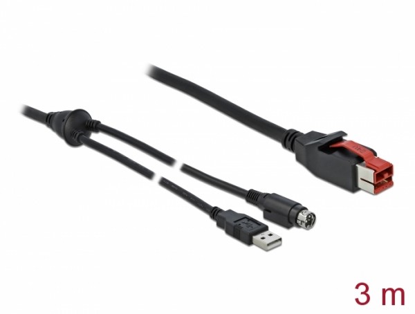PoweredUSB Kabel Stecker 24 V zu USB Typ-A Stecker + Mini-DIN 3 Pin Stecker 3 m für POS Drucker und Terminals, Delock® [85942]