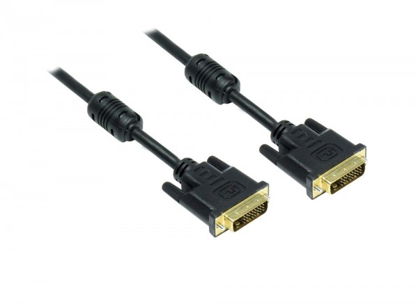Anschlusskabel DVI-D 24+1 Stecker an Stecker, vergoldete Kontakte, mit Ferritkern, schwarz, 7,5m, Good Connections®