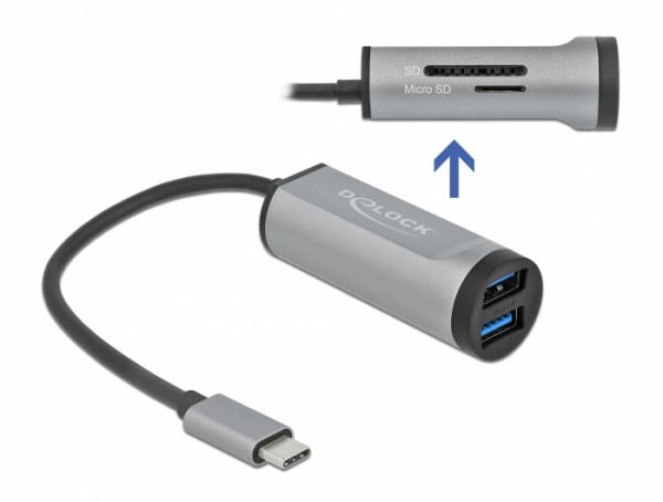 2 Port USB 3.2 Gen 1 Hub mit USB Type-C™ Anschluss und SD + Micro SD Slot, Delock® [64115]