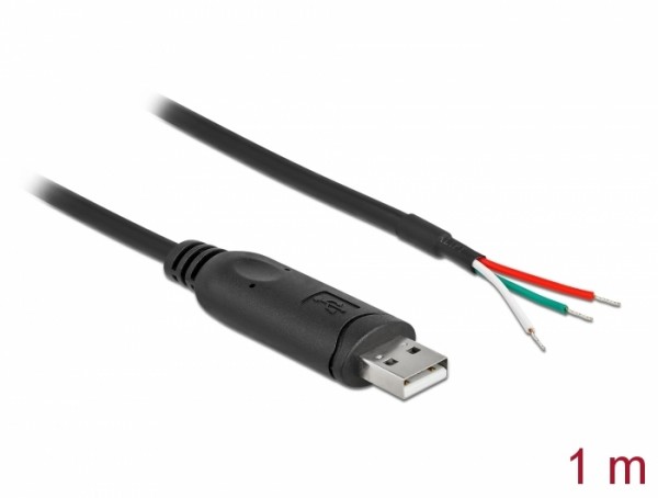 Adapterkabel USB 2.0 Typ-A zu seriell RS-232 mit 3 offenen Kabelenden 1 m, Delock® [62930]