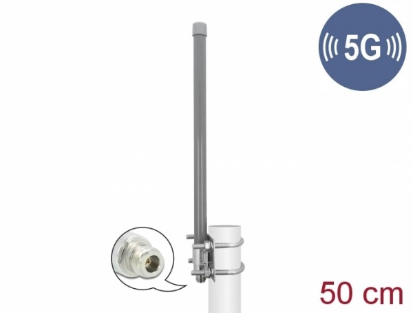 5G 3,3 - 3,8 GHz Antenne N Buchse 8 dBi 50 cm omnidirektional starr outdoor grau , Delock® [90417]