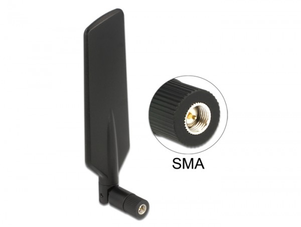 LTE WLAN Dualband Antenne SMA 1 - 4 dBi omnidirektional drehbar mit Kippgelenk schwarz, Delock® [12408]