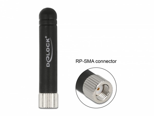 WLAN 802.11 b/g/n Antenne RP-SMA Stecker 1,7 - 3,7 dBi omnidirektional starr mit flexiblem Material schwarz, Delock® [12714]