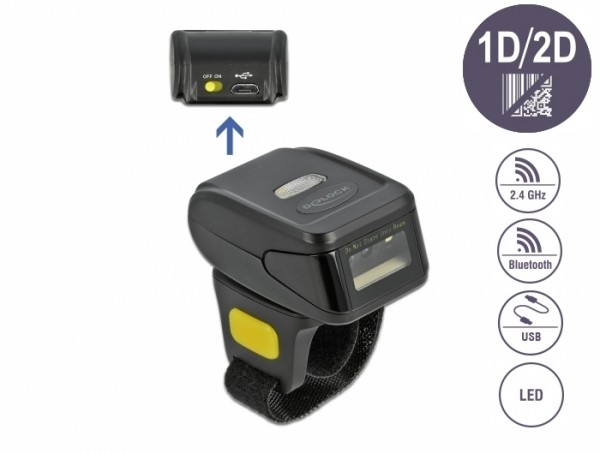 Ringbarcode Scanner 1D und 2D mit 2,4 GHz oder Bluetooth , Delock® [90508]