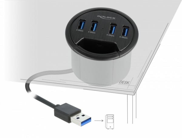 4 Port Tisch-Hub mit 4 x SuperSpeed USB Typ-A Port, Delock® [64153]