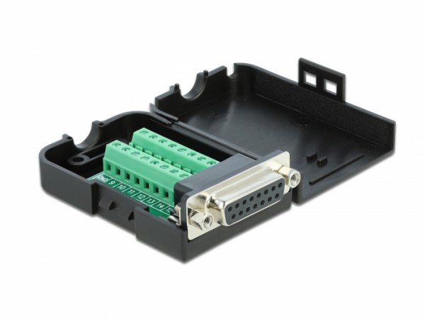 D-Sub15 Buchse zu Terminalblock Adapter mit Gehäuse, Delock® [66569]