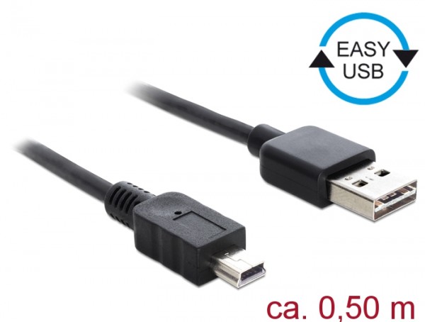 Kabel EASY-USB 2.0 Typ-A Stecker an USB 2.0 Typ Mini-B Stecker, schwarz, 0,5 m, Delock® [85158]