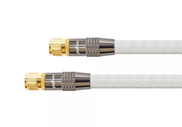 SAT Antennenkabel, F-Stecker an F-Stecker, vergoldet, vierfach geschirmt, 120 dB, 75 Ohm, Nylongeflecht, weiß, 2m, PYTHON® Series