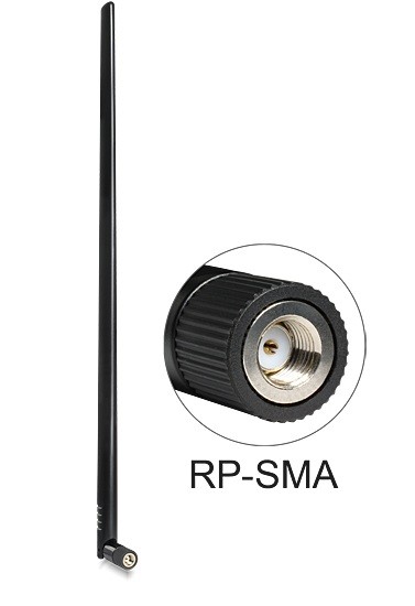 WLAN Antenne RP-SMA 802.11 b/g/n 9 dBi omnidirektional Gelenk schwarz, Delock® [88450]