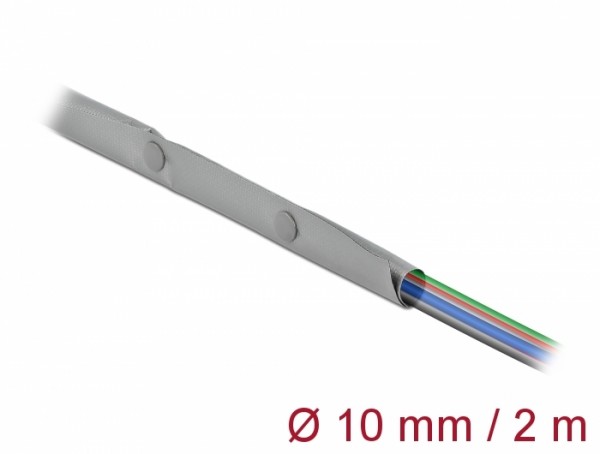 Kabelschutzschlauch mit Knopfverschluss hitzebeständig 2 m x 10 mm grau / schwarz, Delock® [20725]