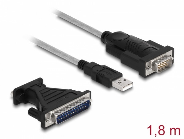 Adapter USB 2.0 Typ-A zu 1 x Seriell RS-232 D-Sub 9 + Adapter D-Sub 25, Delock® [61314]