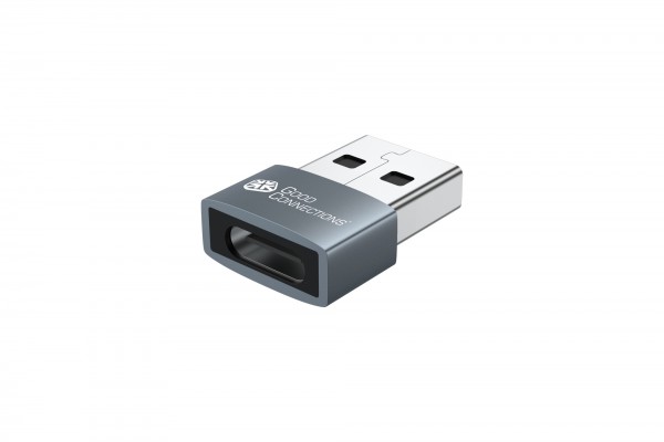 Adapter USB 2.0 Stecker A an USB-C™ Buchse, Aluminiumgehäuse, grau, Good Connections®